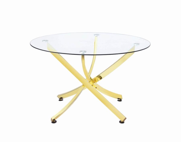 Coaster Beckham Round Dining Table Brass and Clear Model 108441