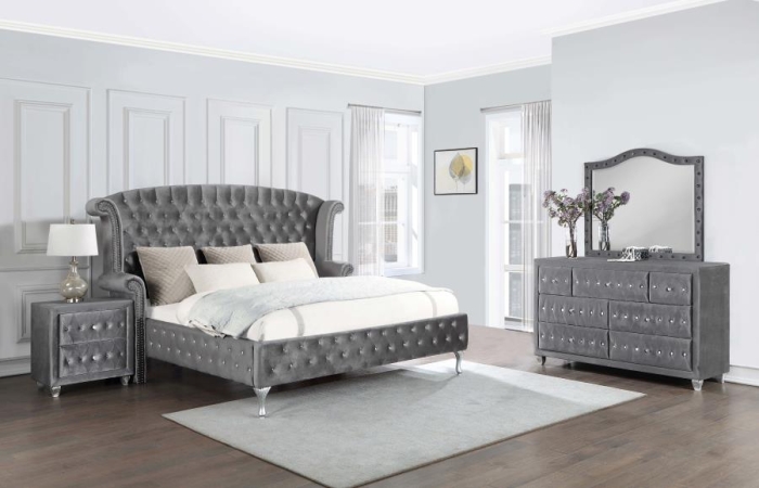 Coaster Deanna 4-piece Tufted California King Bedroom Set Grey Model 205101KW-S4