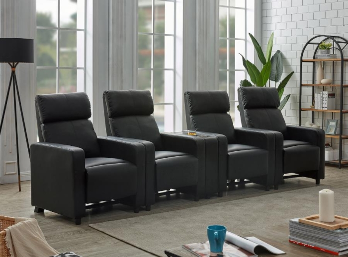 Coaster Toohey Upholstered Tufted Recliner Living Room Set Black Model 600181-S4B