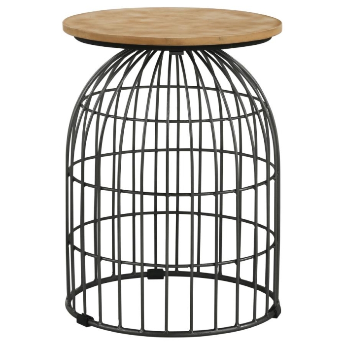 Coaster Bernardo Round Accent Table with Bird Cage Base Natural and Gunmetal Model 935860