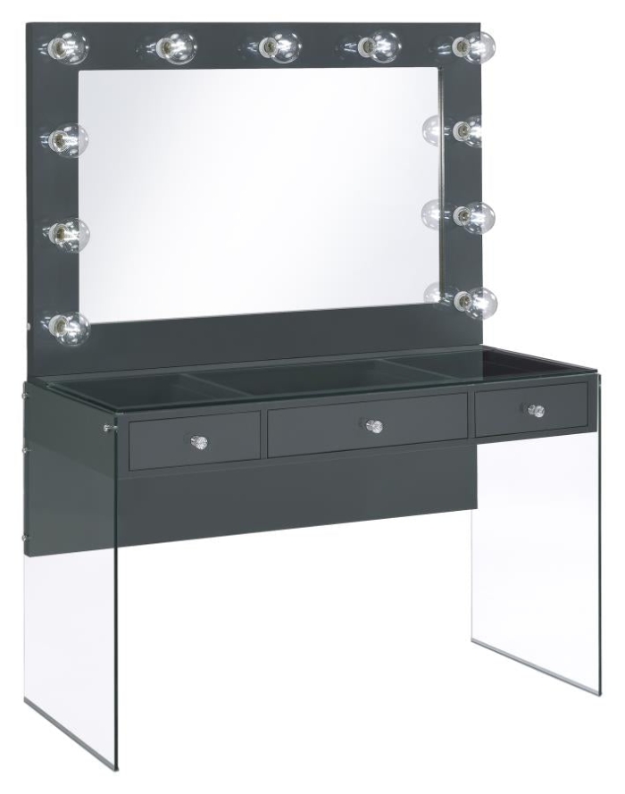 Coaster Afshan 3-drawer Vanity Desk with Lighting Mirror Grey High Gloss Model 935923