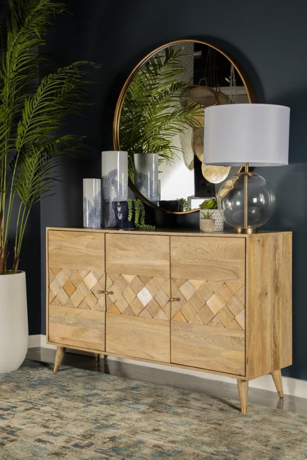 Coaster Alyssum Checkered Pattern 3-door Accent Cabinet Natural Model 953460